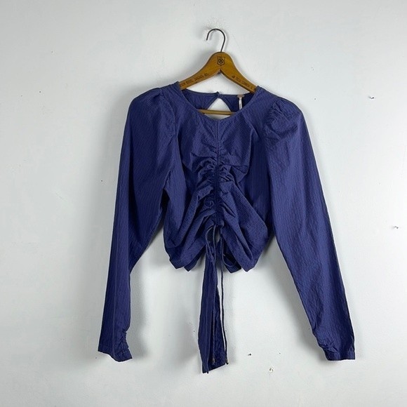 Navy Blue Ruched Open-Back Top - Picture 3 of 9